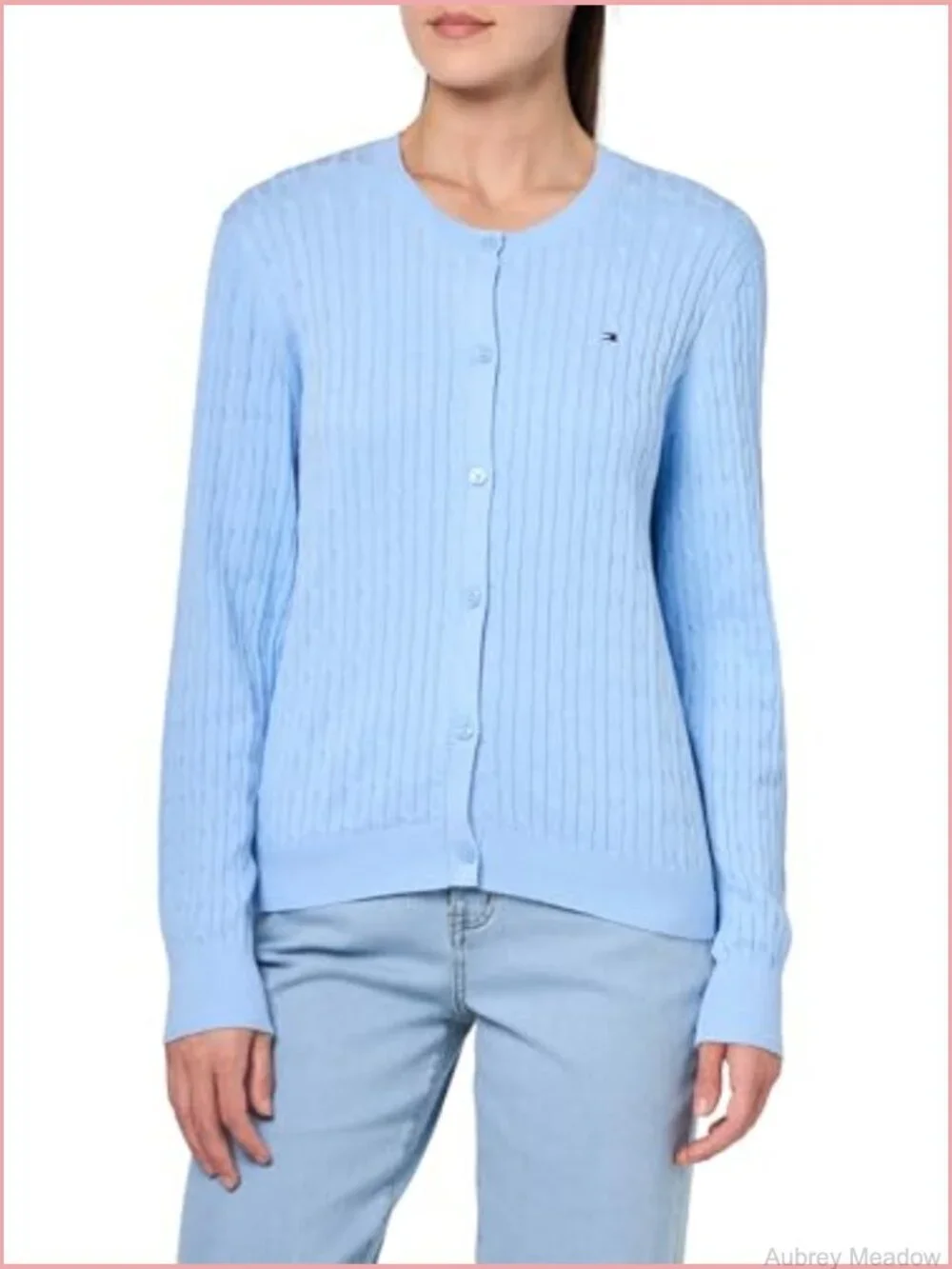 Cable Knit Crew Neck Cardigan Sweater Long Sleeve Button Down